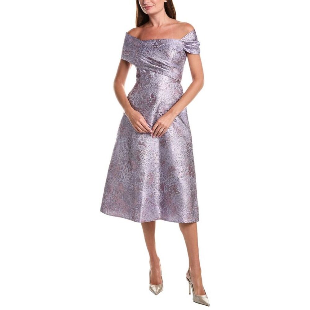 Teri Jon By Rickie Freeman Womens  Metallic Jacquard Off-Shoulder Fit N Flare